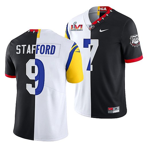 Men's Los Angeles Rams X Georgia Bulldogs #9 Matthew Stafford Black/White Split Stitched Jersey